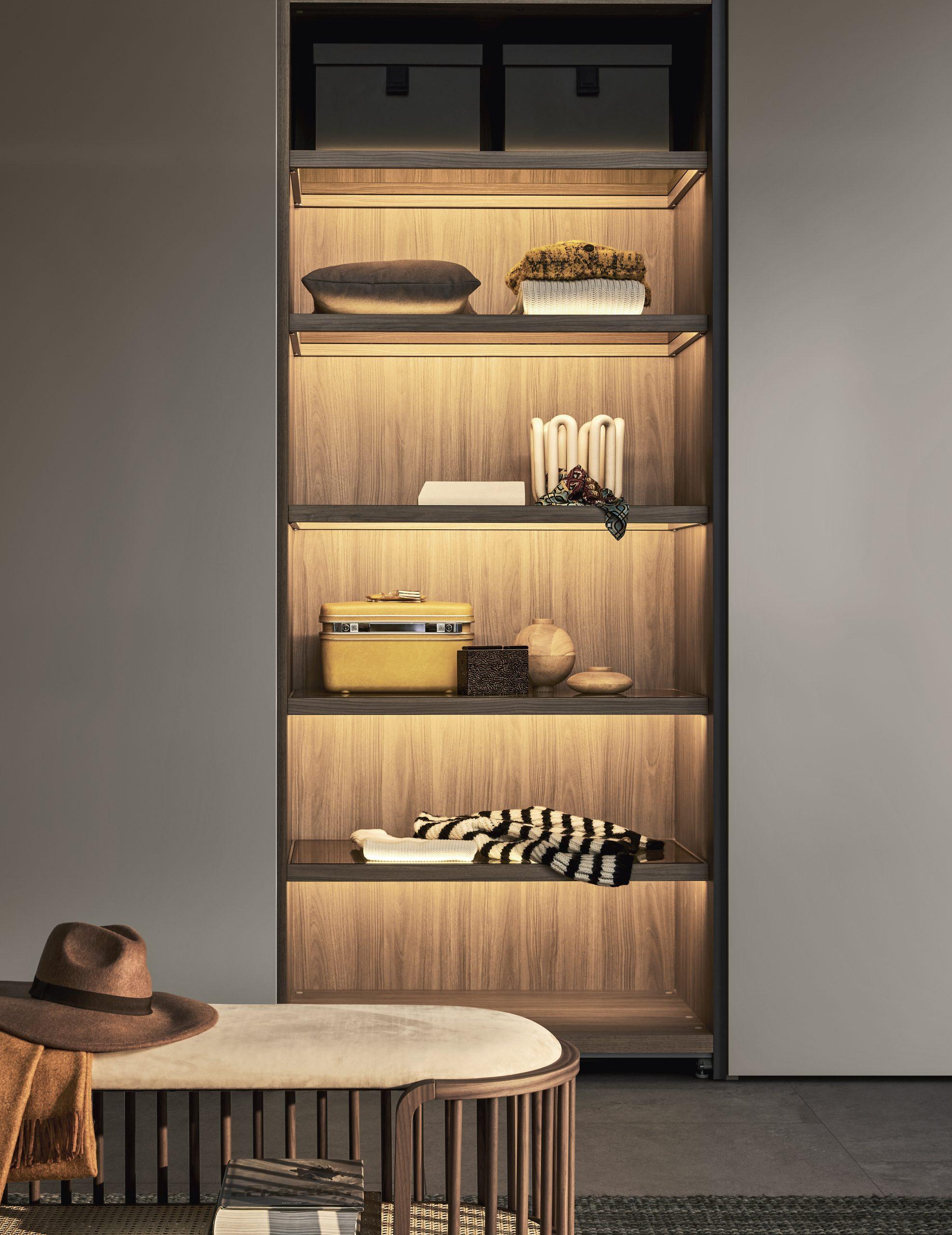 wardrobe with glass lighted shelves
