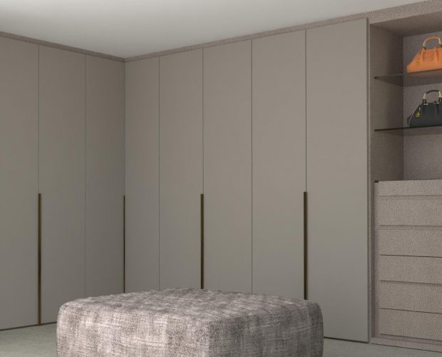 Corner fitted wardrobe with ottoman