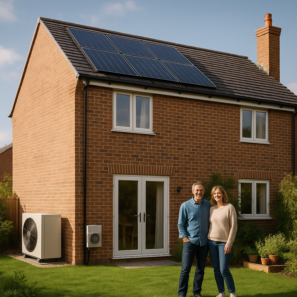 Modern UK property showcasing low carbon heating systems and renewable technology