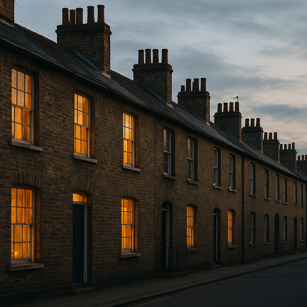 Row of older British houses that may require asbestos surveys in UK homes