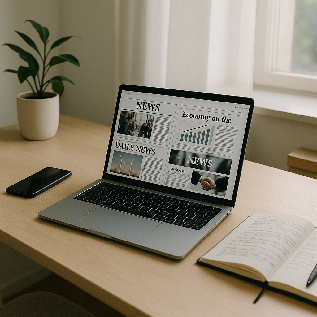 Organised home workspace illustrating how to read the news smarter with a focused routine
