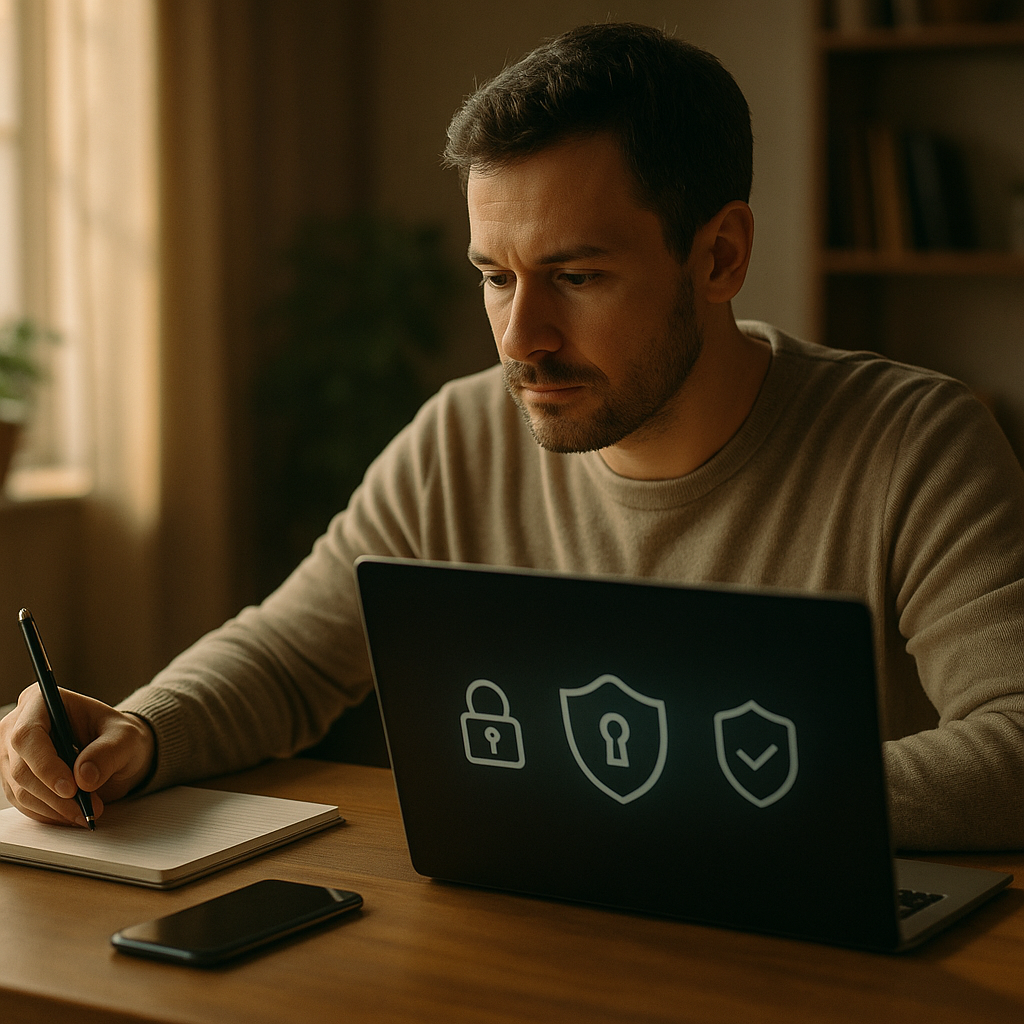 Small business owner implementing security best practices to improve digital resilience for small businesses