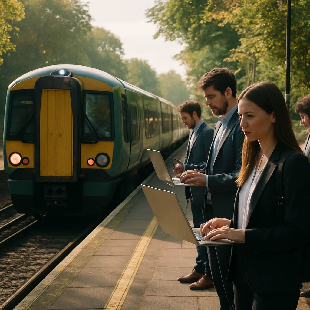 Commuters waiting on a platform in a commuter town reflecting shifts in the UK rental market