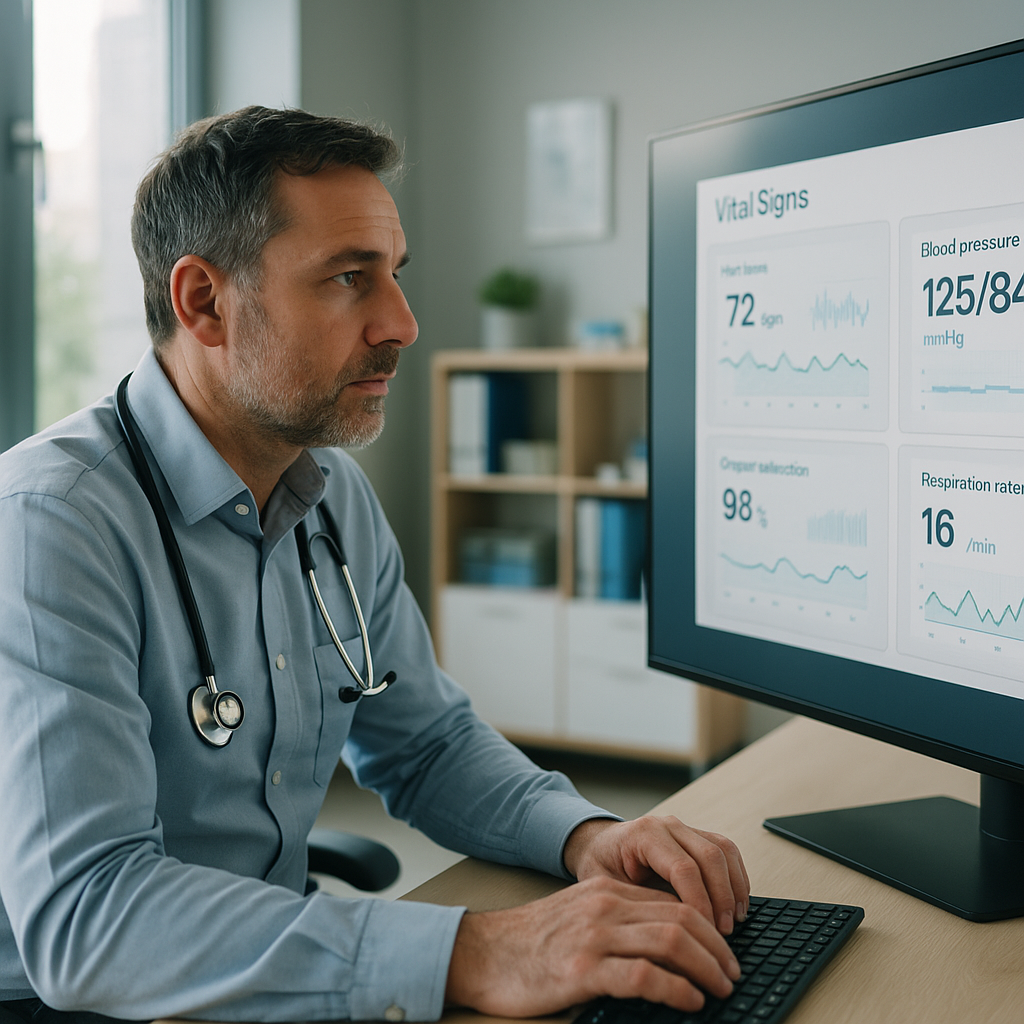 Clinician analysing patient data dashboard generated through remote health monitoring