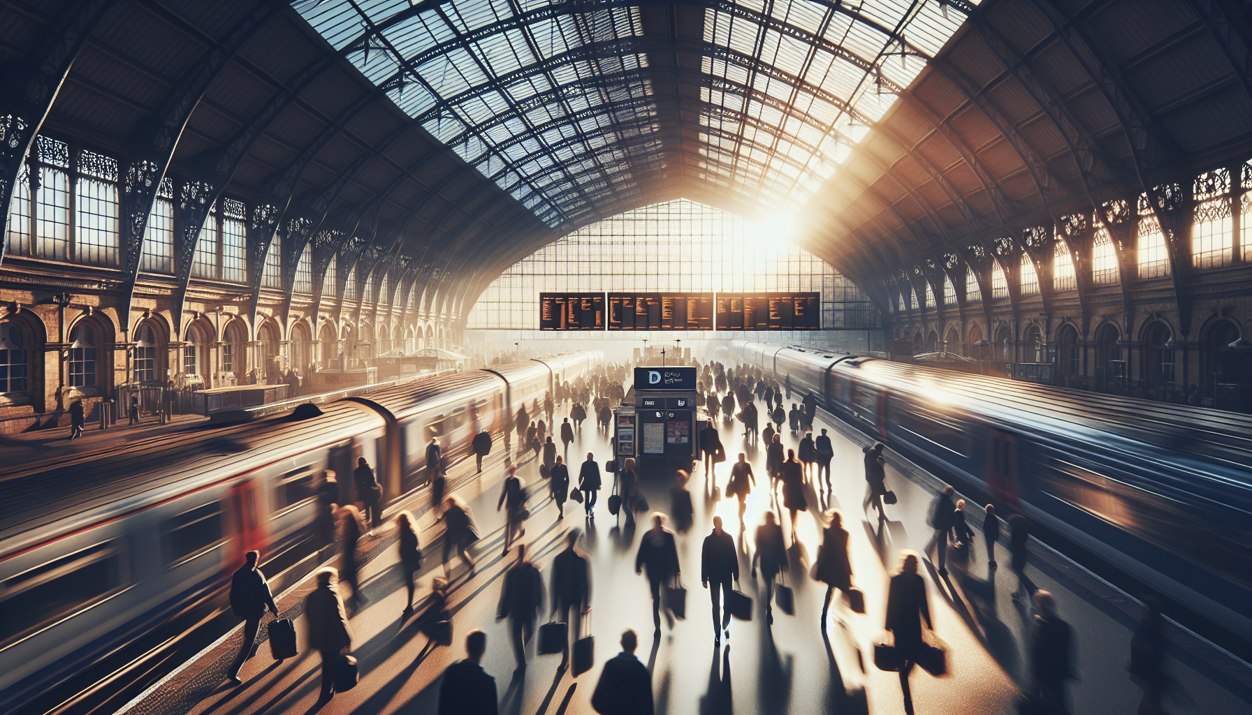 Commuters at a UK railway station reflecting changed travel patterns driven by hybrid work UK
