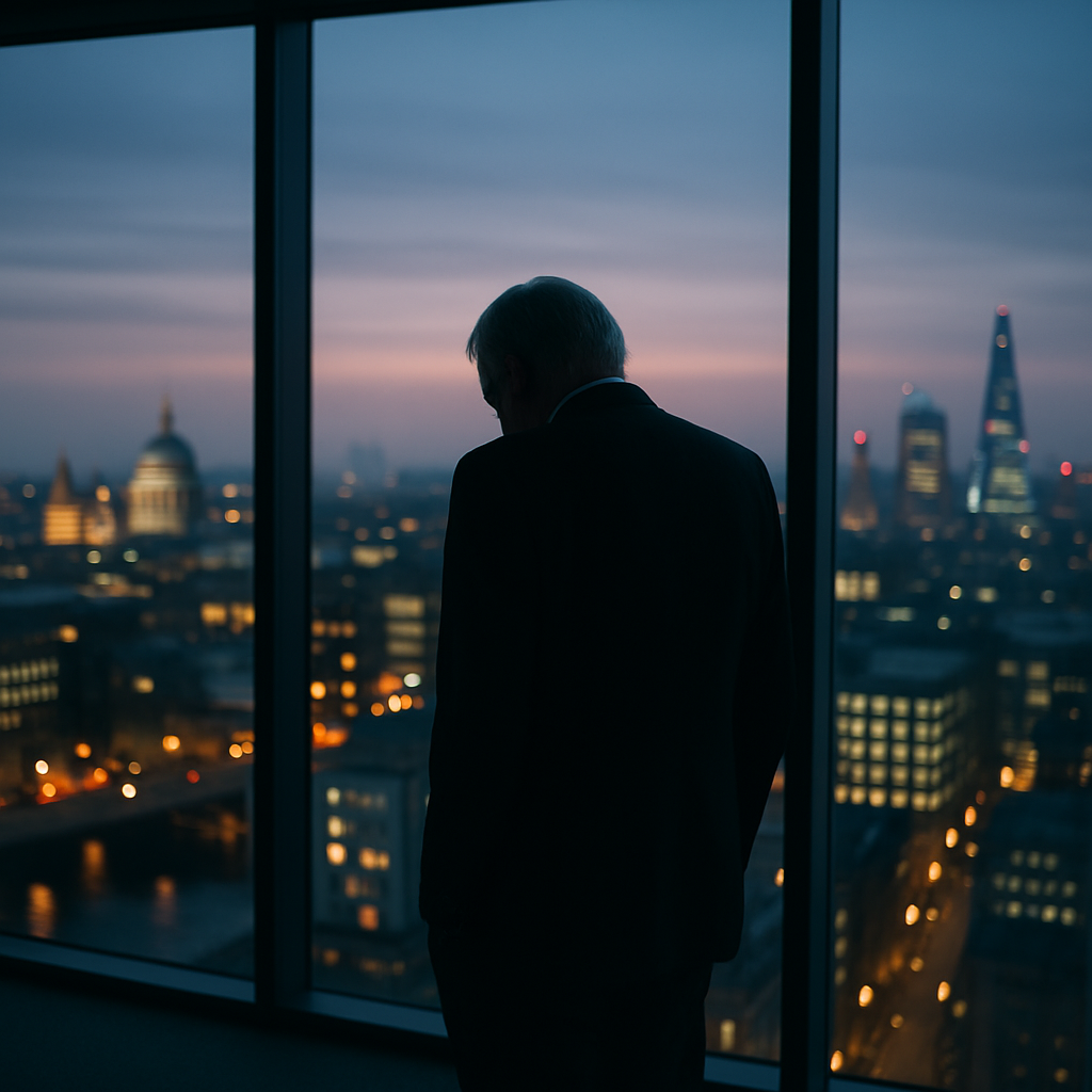 Senior executive at office window reflecting the growing issue of CEO burnout mental health