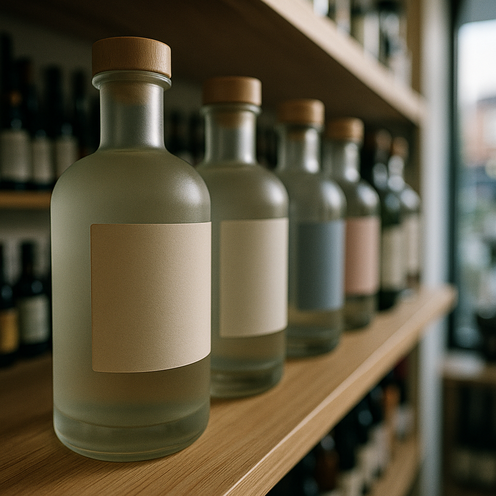 Premium no and low alcohol spirit bottles on a UK shop shelf, illustrating the growing no and low alcohol UK trend 2026